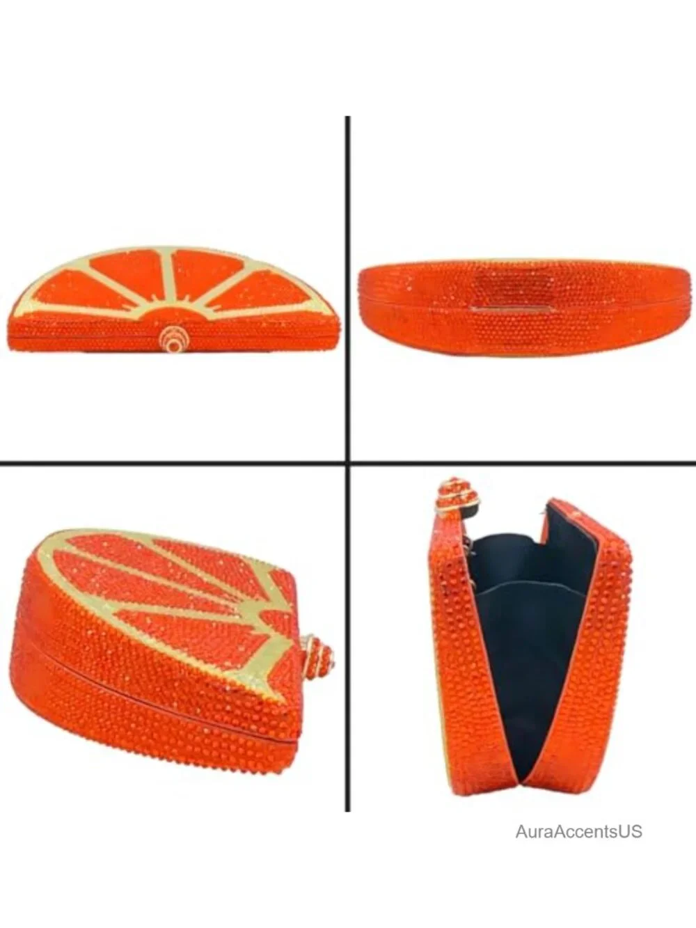 Mini Fruit Rhinestone Clutch Purse, Heavy Halfmoon Crystal Evening Bag for